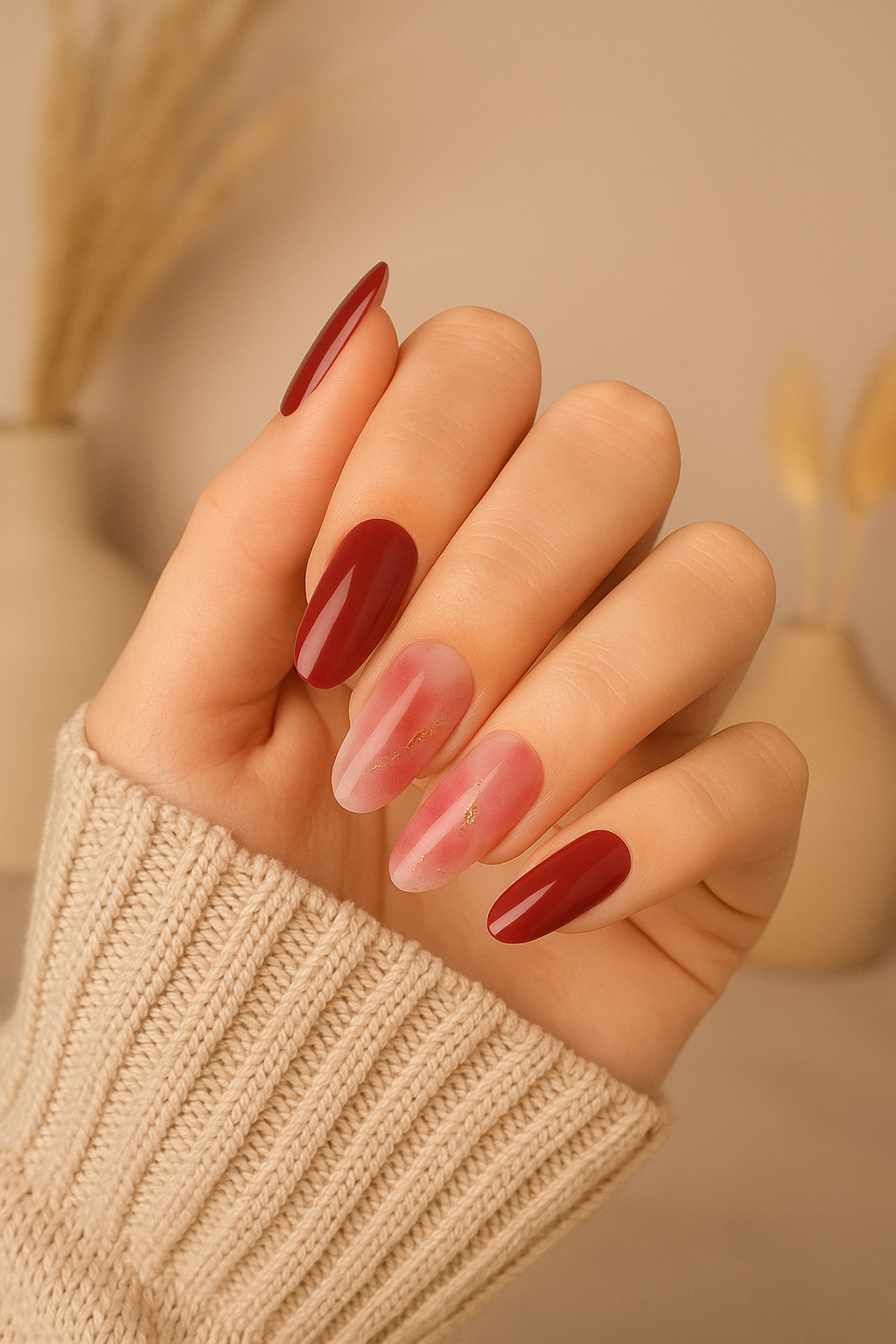 gel nail mani Bordeaux Marmo Gold beautifulyu 1